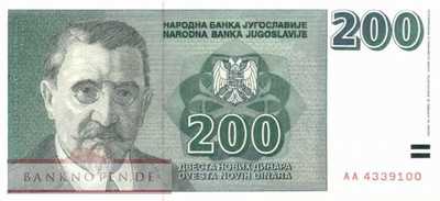 Jugoslawien - 200  Dinara - nicht ausgegeben (#152A_UNC)