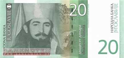 Yugoslavia - 20 Dinara (#154_UNC)