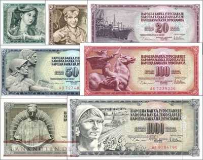 Jugoslawien: 5 - 1.000 Dinar (7 Banknoten)