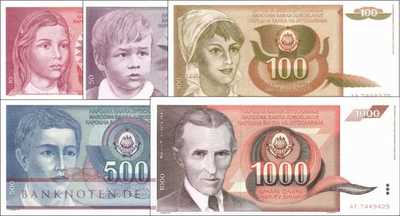 Jugoslawien: 10 - 1.000 Dinara (5 Banknoten)