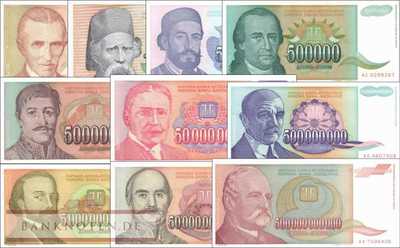 Jugoslawien: 5.000 - 500 Milliarden Dinara (10 Banknoten)