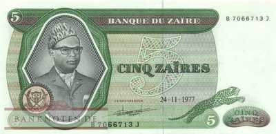 Zaire - 5  Zaires (#021b_UNC)