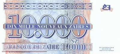 Zaire - 10.000 Nouveaux Zaires (#071_UNC)