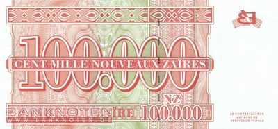 Zaire - 100.000  Nouveaux Zaires (#076a_UNC)