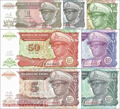 Zaire: 1 N. Likuta - 10 N. Zaires (7 Banknoten)