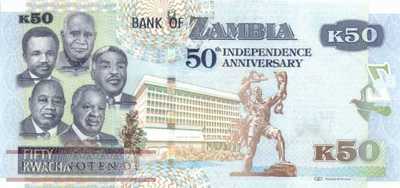 Zambia - 50  Kwacha - 50 years of independence (#055_UNC)