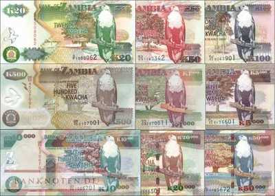 Sambia: 20 - 50.000 Kwacha (9 Banknoten)