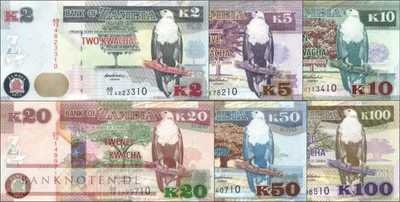 Zambia: 2 - 100 Kwacha (6 banknotes)