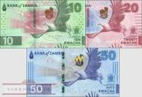 Sambia: 10 - 50 Kwacha (3 Banknoten)