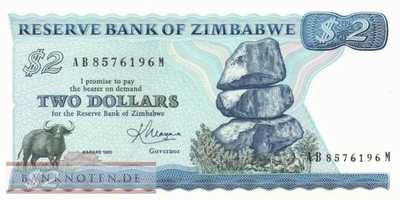 Zimbabwe - 2  Dollars (#001b_UNC)