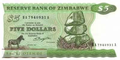 Zimbabwe - 5  Dollars (#002b_UNC)