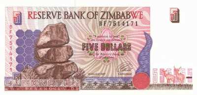 Zimbawe - 5  Dollars (#005a_UNC)
