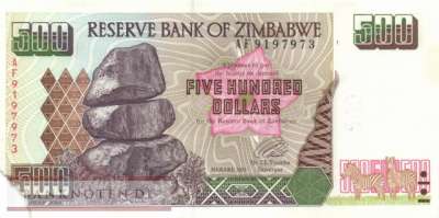 Zimbabwe - 500  Dollars (#011a_G)