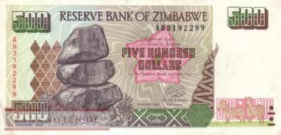 Zimbabwe - 500  Dollars (#011a_VF)