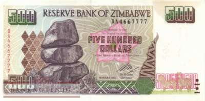 Zimbabwe - 500  Dollars (#011b_AU)