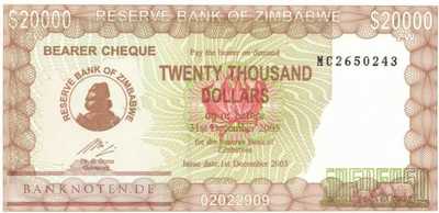 Zimbabwe - 20.000 Dollars (#023f_UNC)