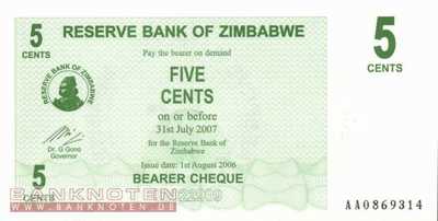 Zimbabwe - 5  Cents (#034_UNC)