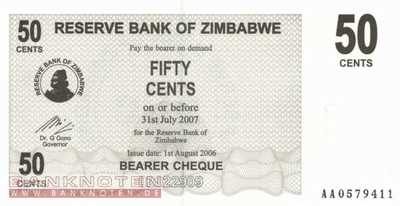 Zimbabwe - 50  Cents (#036_UNC)
