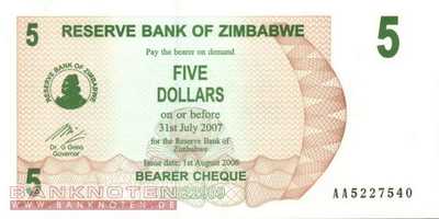 Zimbabwe - 5  Dollars (#038_UNC)