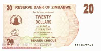 Zimbabwe - 20  Dollars (#040_UNC)