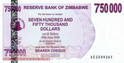 Zimbabwe - 750.000  Dollars (#052_UNC)