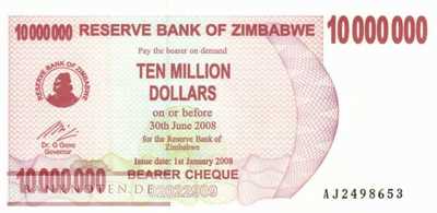 Zimbabwe - 10 Million Dollars (#055a_UNC)