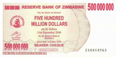 Zimbabwe - 500 Millionen Dollars - Ersatzbanknote (#060R_UNC)