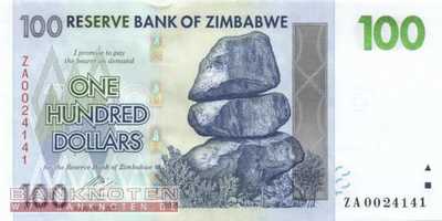 Zimbabwe - 100  Dollars - Ersatzbanknote (#069R_UNC)