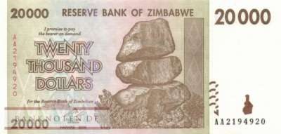 Zimbabwe - 20.000  Dollars (#073b_UNC)