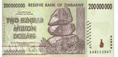 Zimbabwe - 200 Million Dollars (#081_UNC)