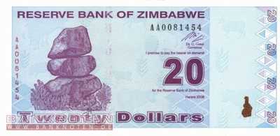 Zimbabwe - 20  Dollars (#095_UNC)