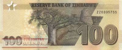 Zimbabwe - 100  Dollars - Replacement (#106aR_UNC)