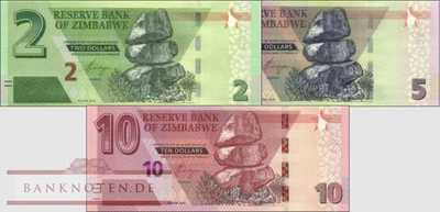 Zimbabwe: 2 - 10 Dollars  (3 Banknoten)