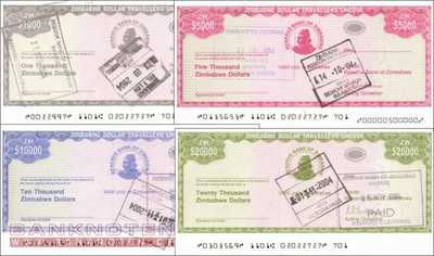Zimbabwe: 1.000 - 20.000 Dollars Traveller Cheques (4 banknotes)