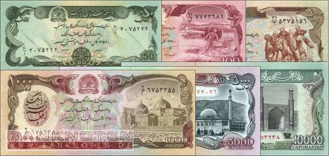 Afghanistan: 50 - 10.000 Afghanis (6 Banknoten)