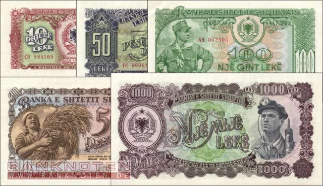 Albanien: 10 - 1.000 Leke (5 Banknoten)