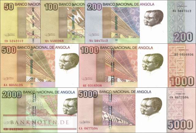 Angola: 50 - 5.000 Kwanzas (7 Banknoten)