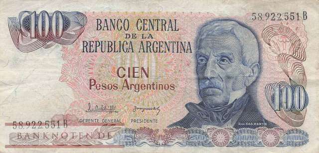 Argentina - 100  Pesos Argentinos (#315a-1-B_F)