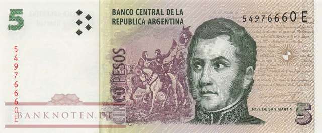 Argentina - 5  Pesos (#353a-3-E_UNC)