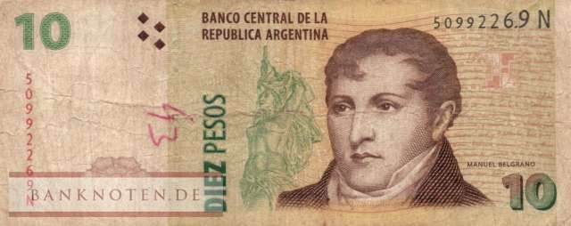 Argentinien - 10  Pesos (#354-N-U1_VG)