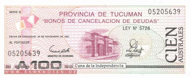 Argentinien - Tucuman - 100  Australes (#S2715_UNC)