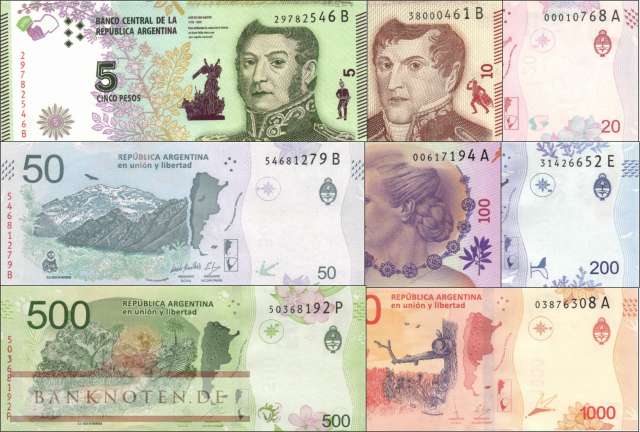 Argentinien:  5 - 1.000 Pesos (8 Banknoten)
