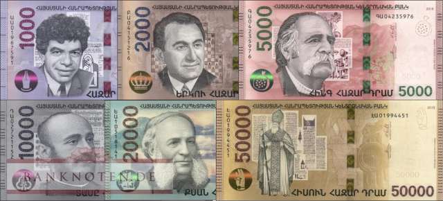 Armenia: 1.000 - 50.000 Drams (6 Banknoten)