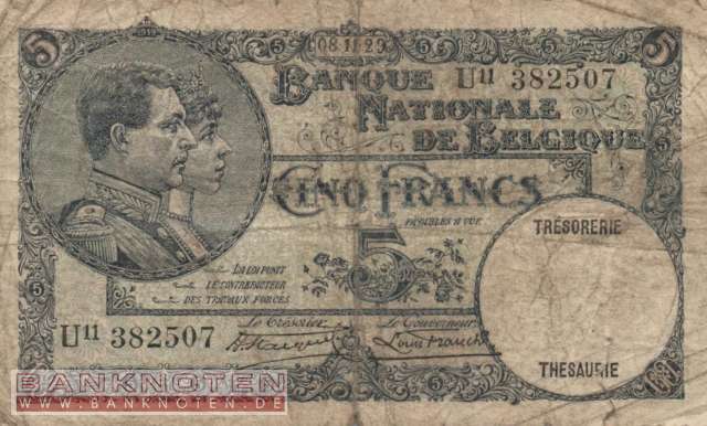 Belgium - 5  Francs (#097b-31_VG)