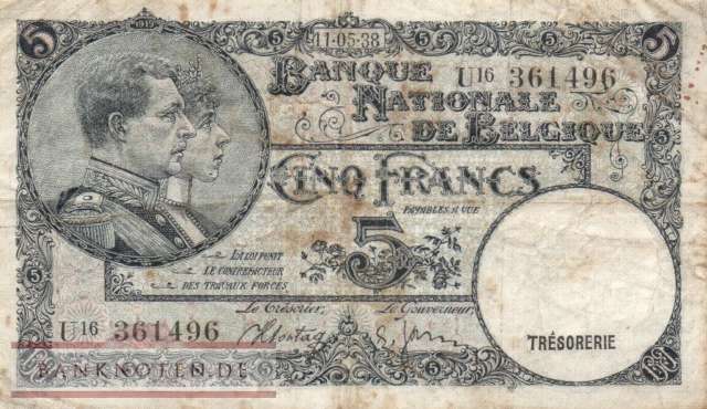 Belgien - 5  Francs (#108a_F)