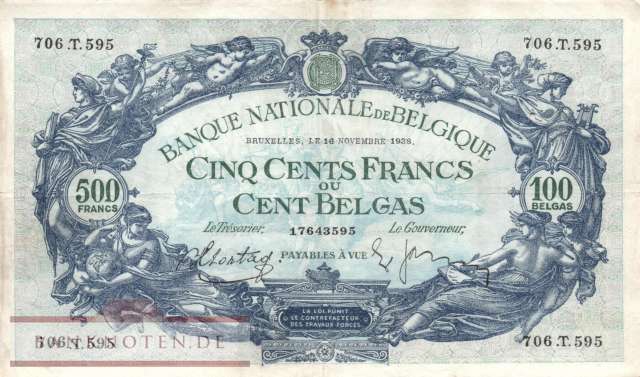 Belgium - 500  Francs (#109-38_F)