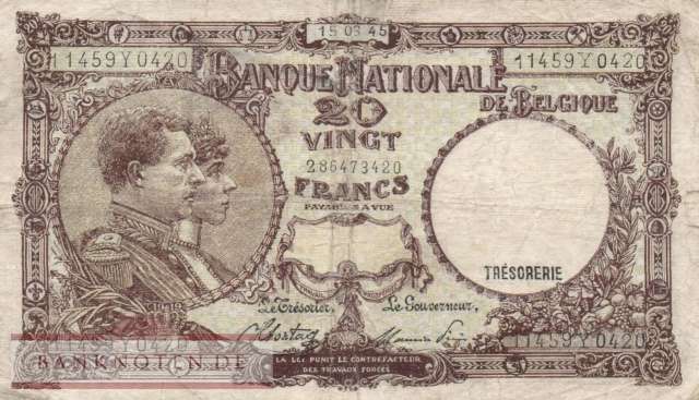 Belgium - 20  Francs (#111-45_F)