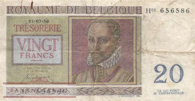 Belgium - 20  Francs (#132a_F)