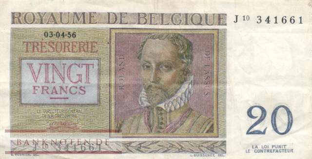Belgien - 20  Francs (#132b_VF)