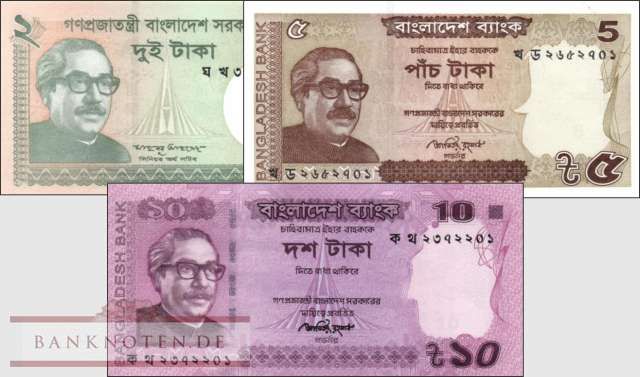 Bangladesch: 2 - 10 Taka (3 Banknoten)